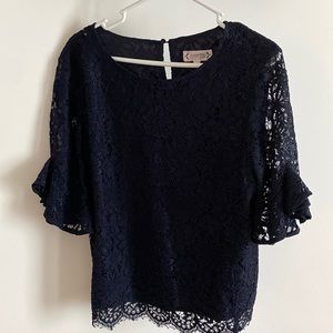 Nanette Lepore - Navy Lace Blouse - size L